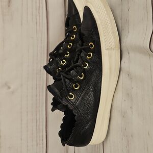 Converse Chuck Taylor All Star Womens Sneaker Black Leather Frilly Thrills Shoes